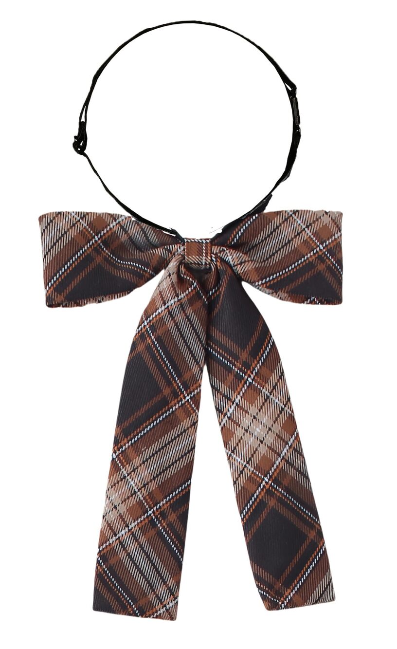 9871 `s Girls Pre-Tied Adjustable Knotbow Plaid/Solid Shirt Neck Tie School
